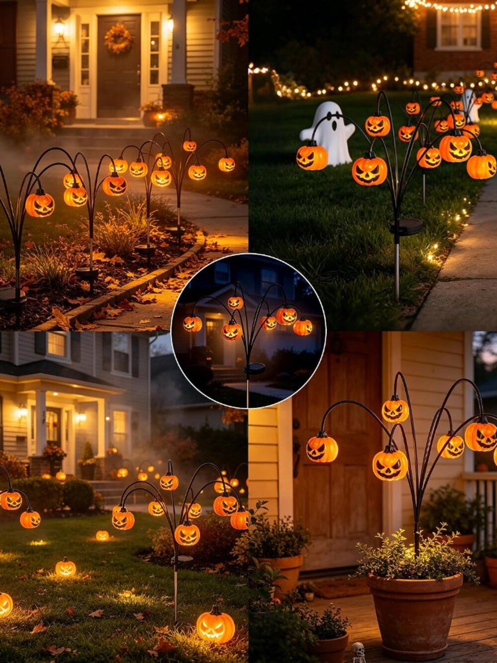 2 Pack Solar Halloween Lights Outdoor Decorations, Fall Pumpkin Lanterns - Picture 3 of 8